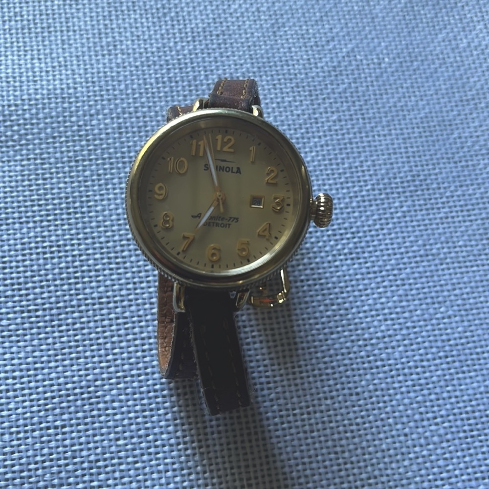 Shinola Gold Faced Double Tan Leather Band Women Watch